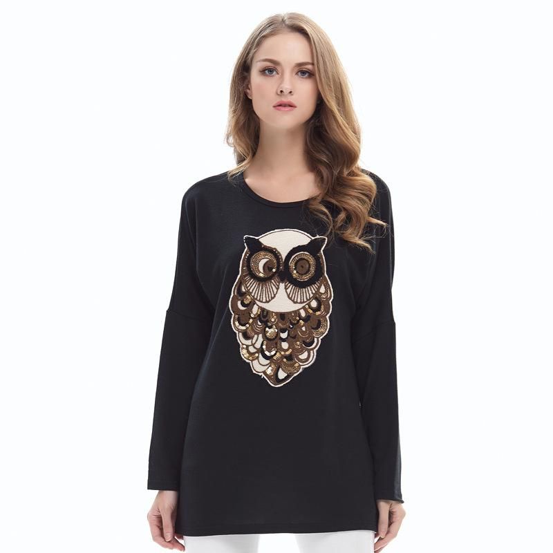 plus size m 5xl shirt autumn cute owl print t shirt women solid sweatshirt dress plus size