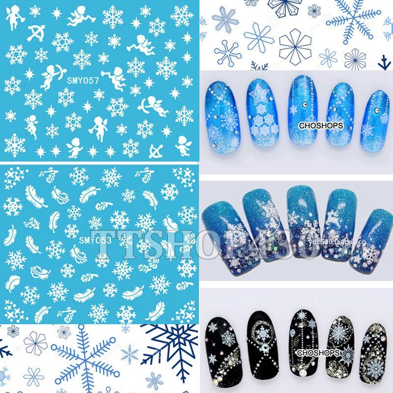 hot 12 sheets in 1 mixed style snowflakes christmas 3d nail art snowflake sheets