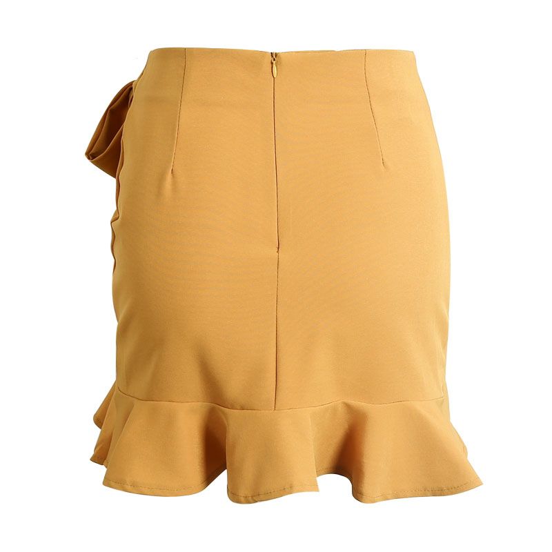 2021 Ruffles Asymmetrical Bow Mini Skirt Women High Waist Khaki Chic ...