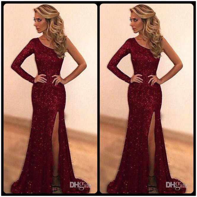 sequin burgundy prom dress