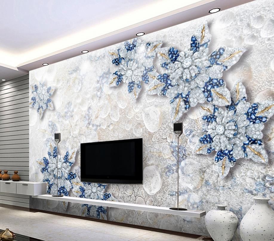 3d Stereo Crystal Diamond Jewelry Flower Tv Wall Background Mural