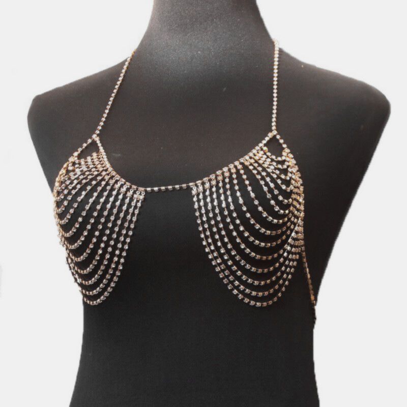 2021 Crystal Rhinestone Bra Chest Body Chain Necklace Bikini Chain ...