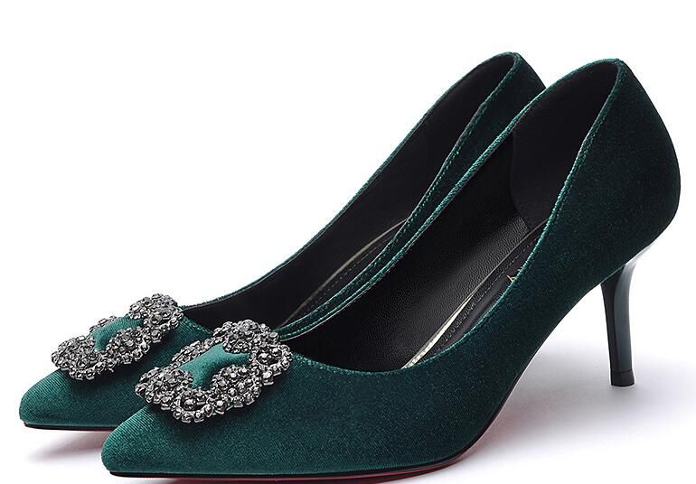 Elegant Green Kitten Heel Party Pumps Sexy Womens Spring