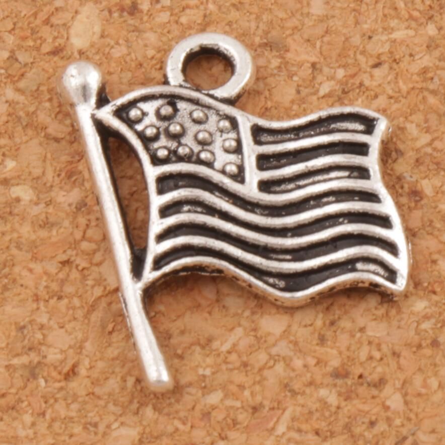 2019 USA Flags Charms Pendants 17.9x14.5mm Antique Silver Jewelry DIY