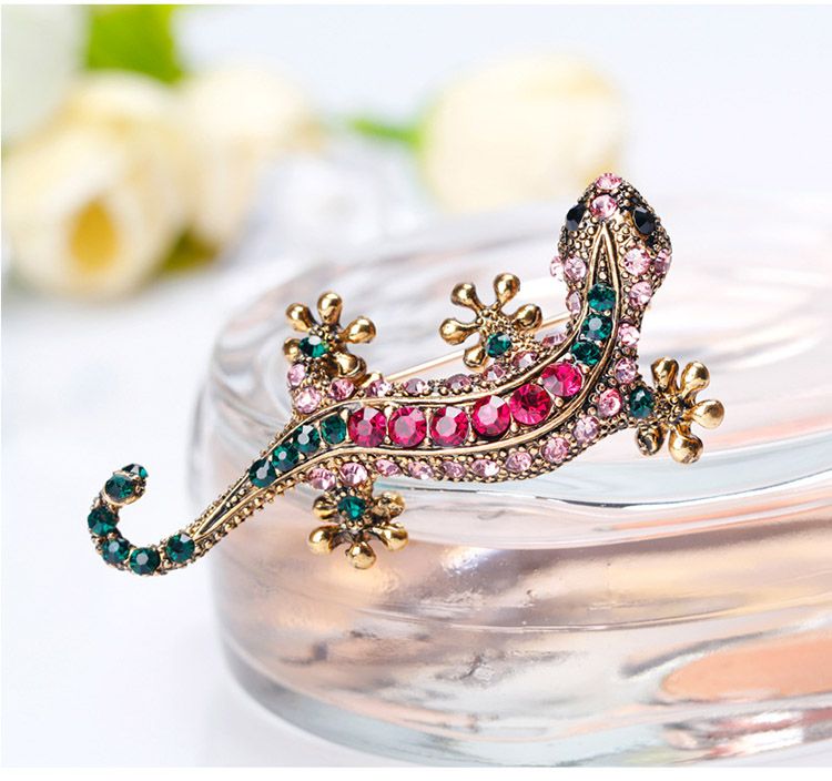 Women Vintage Gold Plated Crystal Rhinesone Gecko Brooch Pin Jewelry Party Gift Women Vintage Gold Plated Crystal Rhinesone Gecko Brooch Pin Jewelry Party Gift
