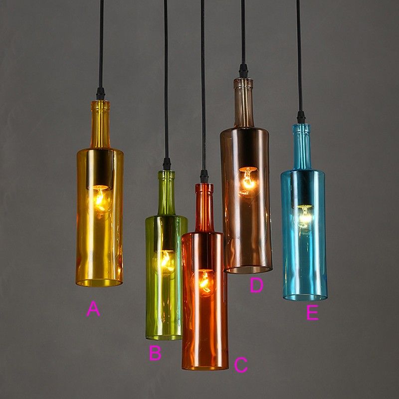 American Creative Personality Color Glass Bottle Light Cafe Bar Wine American Creative Personality Color Glass Bottle Light Cafe Bar Wine Decorative Clothing Coffee Ktv Pendant Lamp Hanging