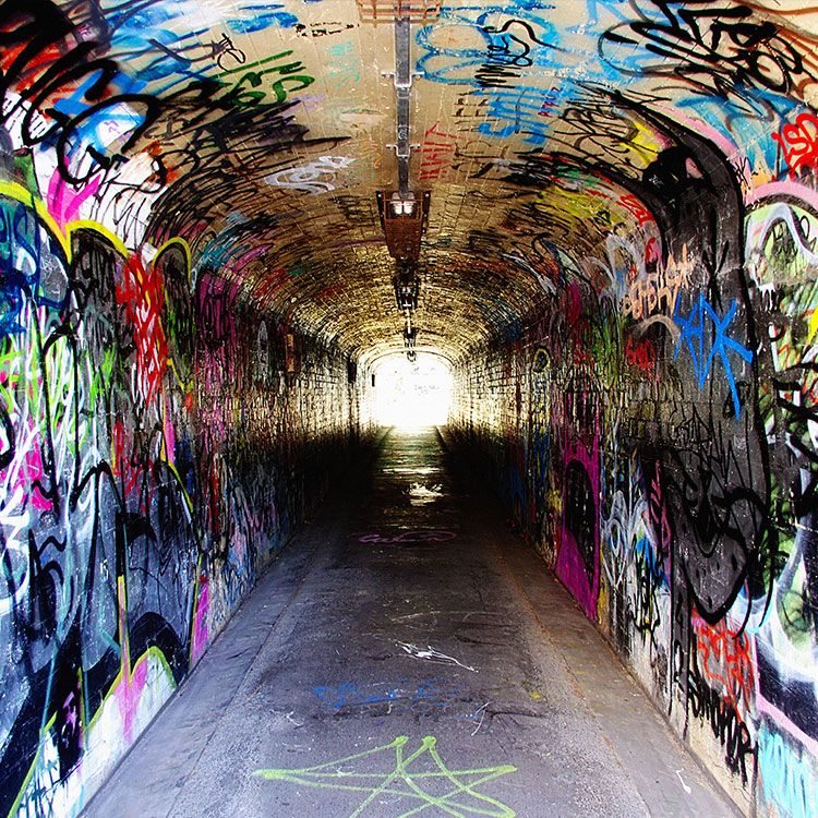 Satın Al Toptan Ücretsiz Kargo 3D Avrupa Tarzı Retro Grafiti Tünel
