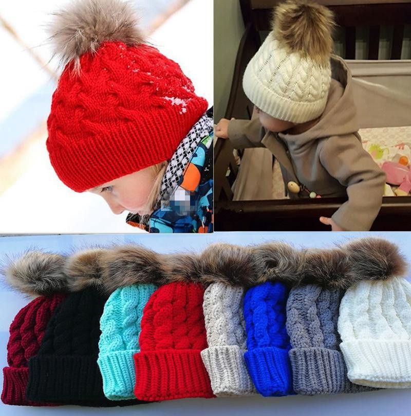 2020 INS Baby Winter Hat Newborn Girls Cute Fur Ball Caps Kids Winter Knitted Wool Hats For Boys