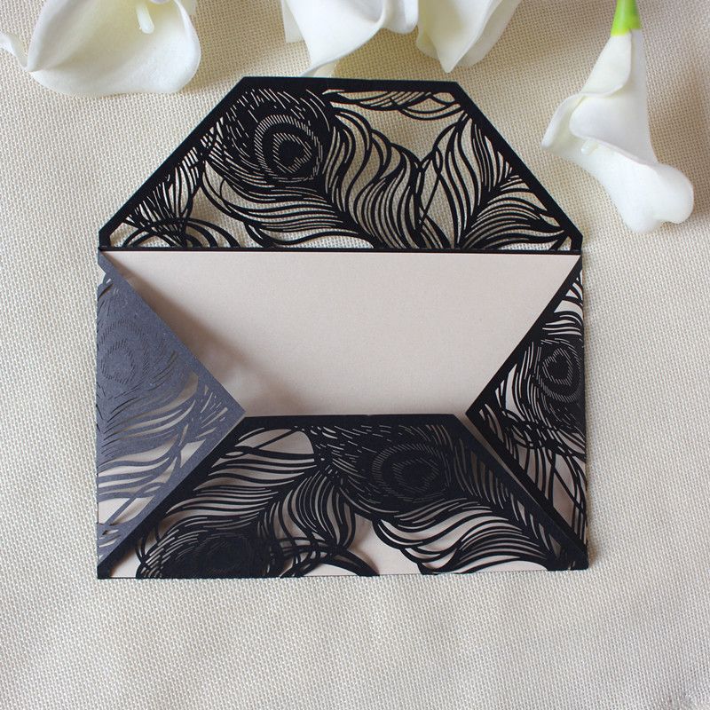 black wed invitation card feather invitation for valentine