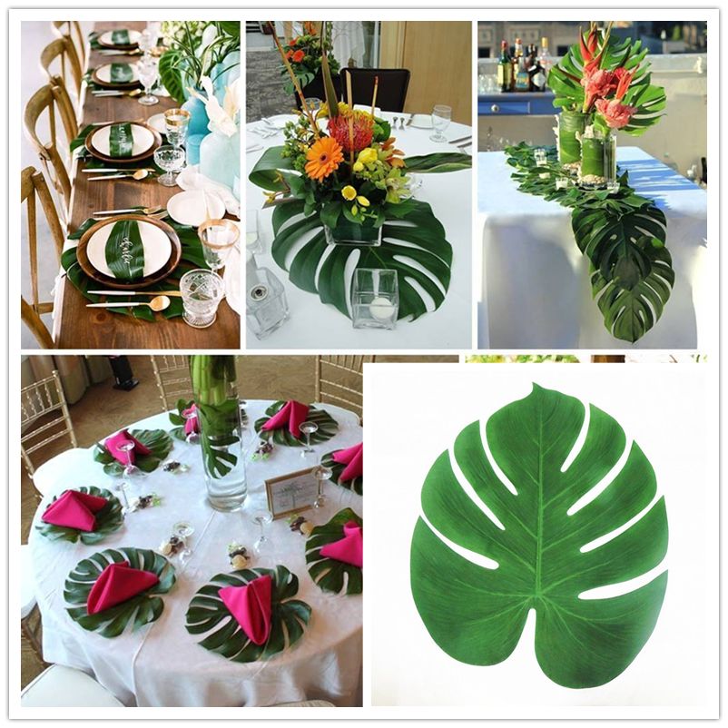 artificial tropical palm leaves for hawaii luau party decorations