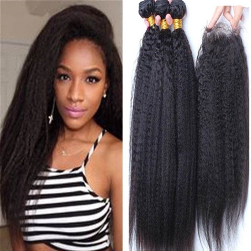2019 8A Grade Brazilian Afro Kinky Straight Hair With Closure Italian