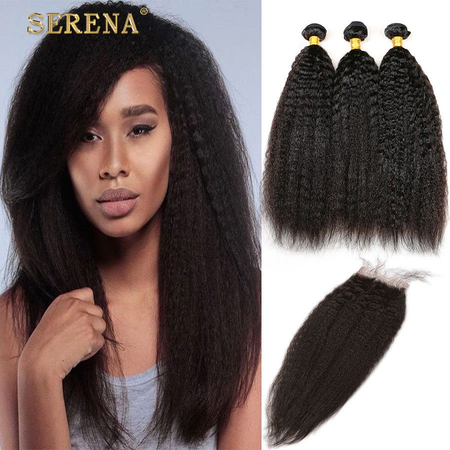 2019 Malaysian Kinky Straight Hair 3 Bundle With Closure Virgin