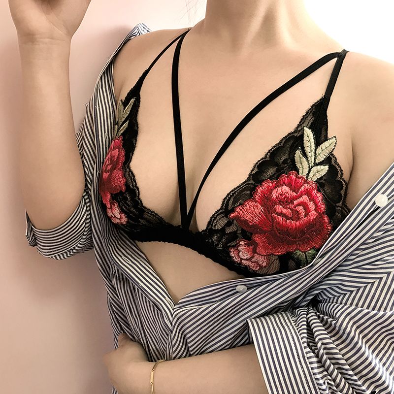 2019 White Floral Embroidery Lace Bralette Sexy Black Tria