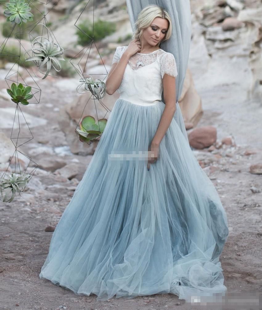 light blue and white wedding dress