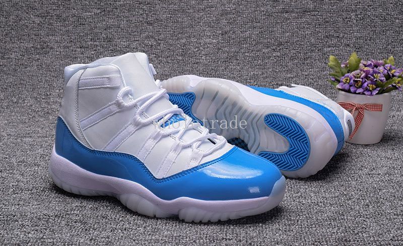 Mens Air Retro 11 Unc Basketball Shoes In White/University Blue Hightop Retro 11s Sneakers For ...