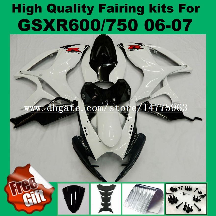 White black fairing for SUZUKI GSXR600 GSXR750 06 07 K6 K7 GSX-R600 GSX-R750 2006 2007 GSXR 600 750 06 07 fairings kit +9Gifts