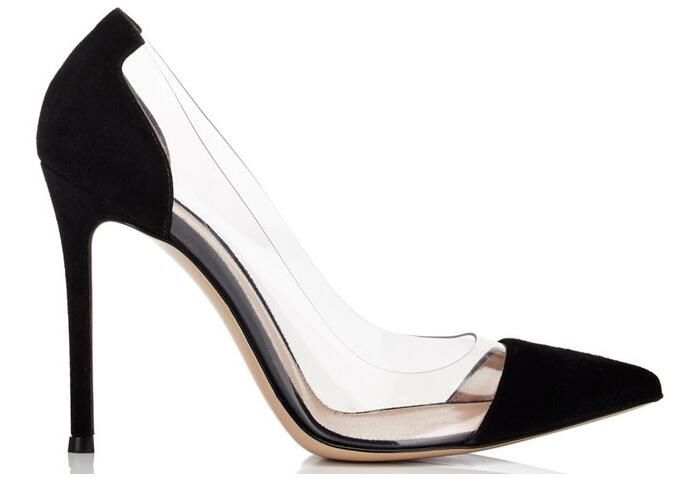 black and transparent heels