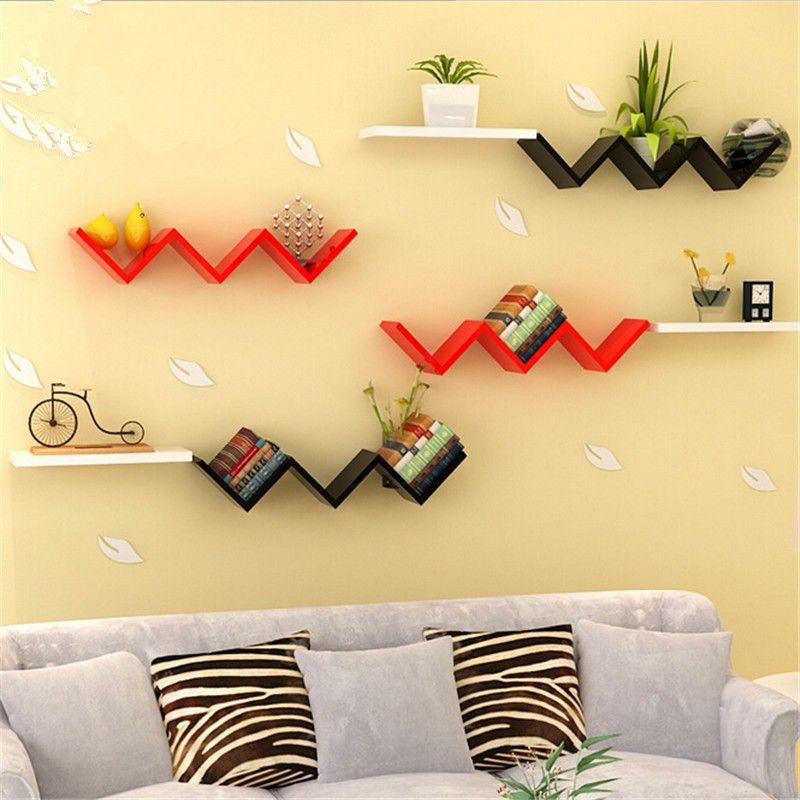 2018 New Arrive W Type Books Shelves Wall Hanging Shelf Bedroom Goods Storage Holder Living Room Wood Craft Home Decor