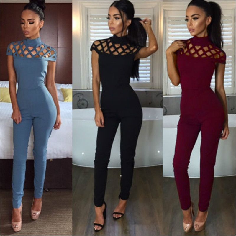 Women Turtleneck Jumpsuit 2016 Fashion Ladies Women Solid Short Sleeve ...