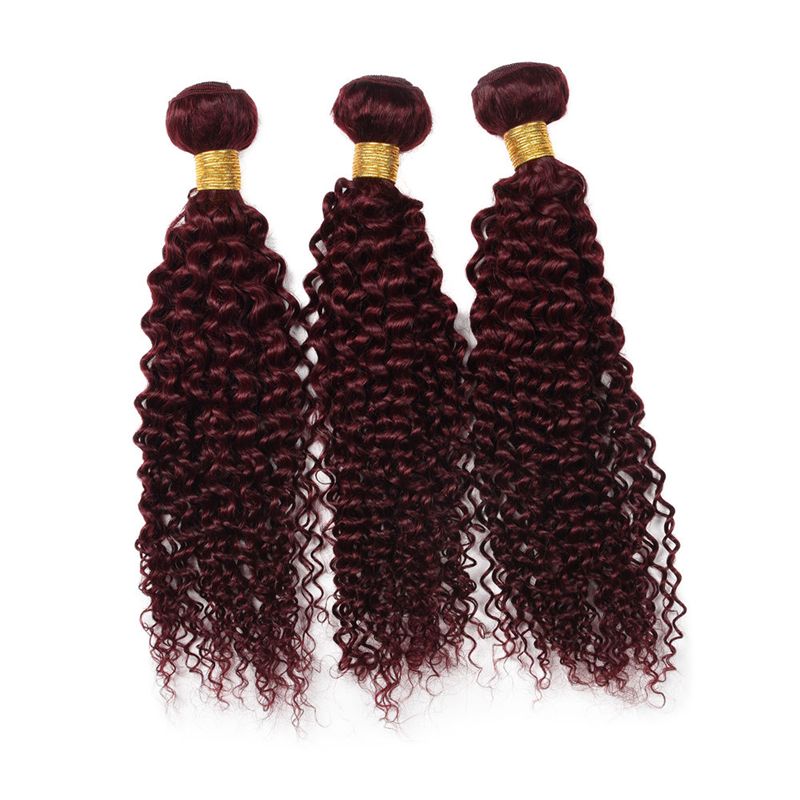 Top Quality Red Wine Hair Weave 99j Burgundy Kinky Curly Human