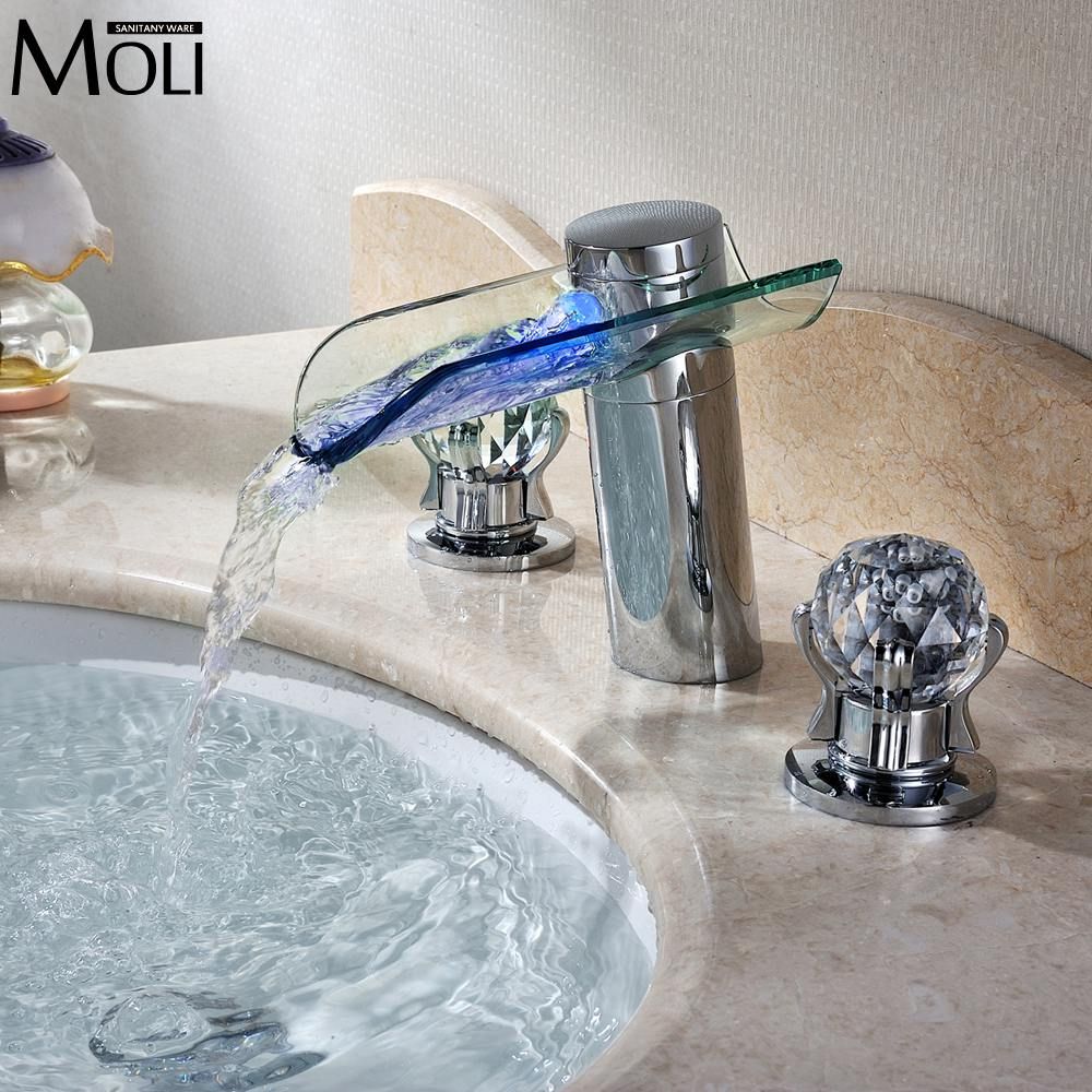 2018 Wholesale Led Waterfall Faucet Glass Water Tap Crystal
