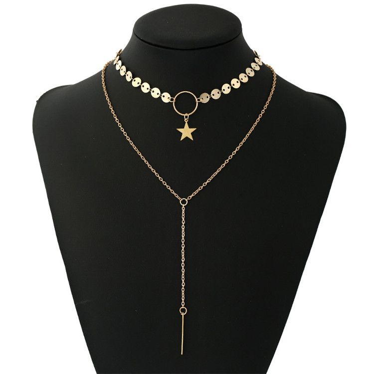 Wholesale New Gold Silver Color Sequins Long Tassel Star Choker