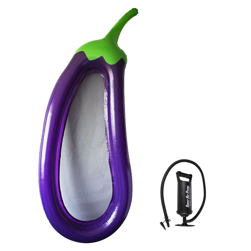 Inflatable Pool Float Giant Eggplant Raft Pool Lounger Lounge Chair With Hand Inflator Pump For Adult Tube Raft Kid Swimming Ring Pool Raft