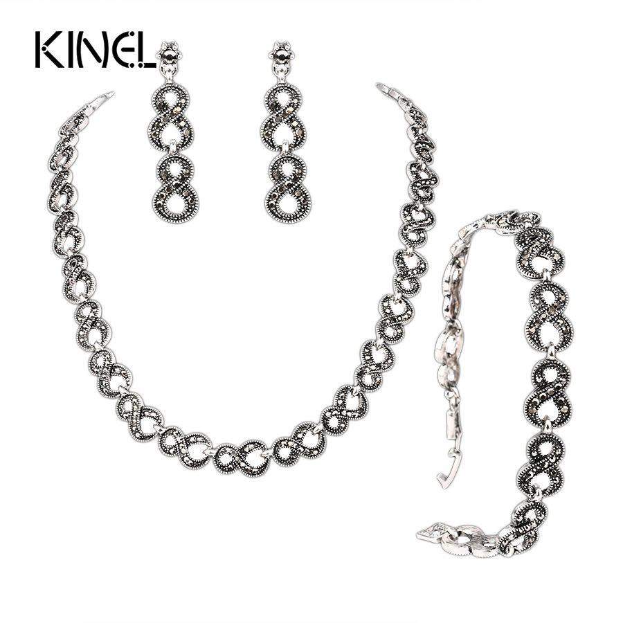 2019 Gray Crystal Jewelry Sets Silver Plated Retro Unlimited