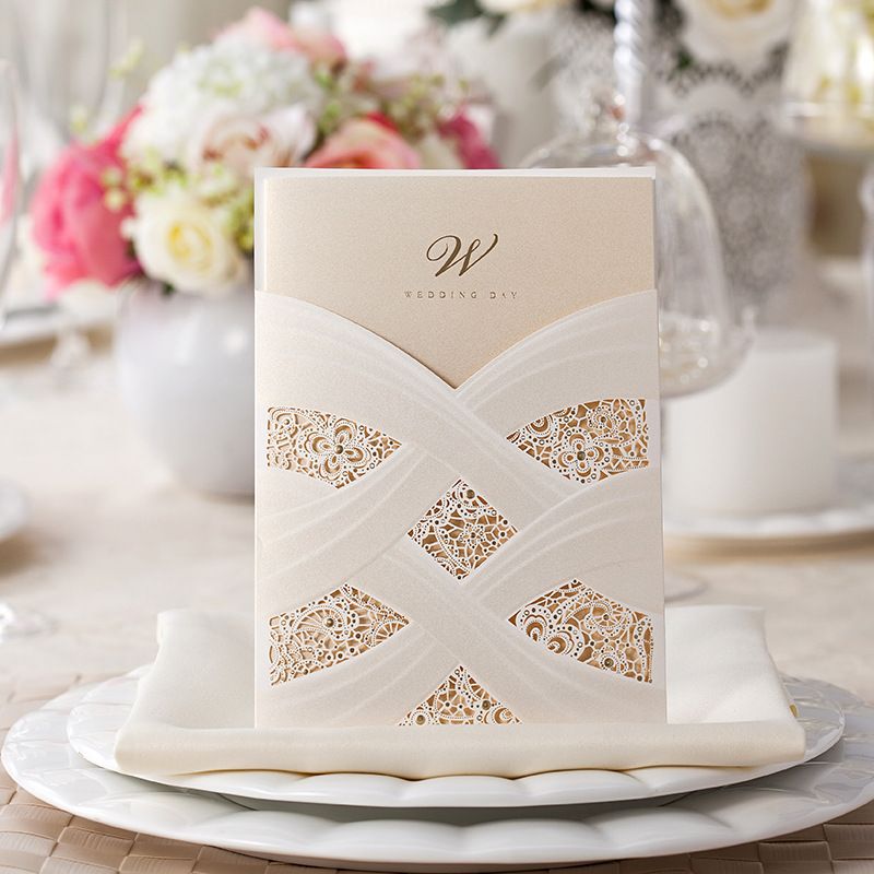 Wishmade Design Vertical Laser Cut Flower Wedding Invitations