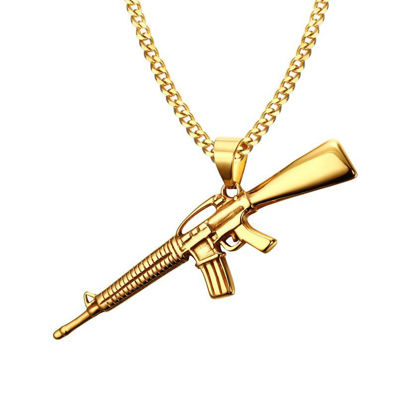 Wholesale Men Necklaces Gold Plated AK 47 Assault Gun Rifle Iced Out