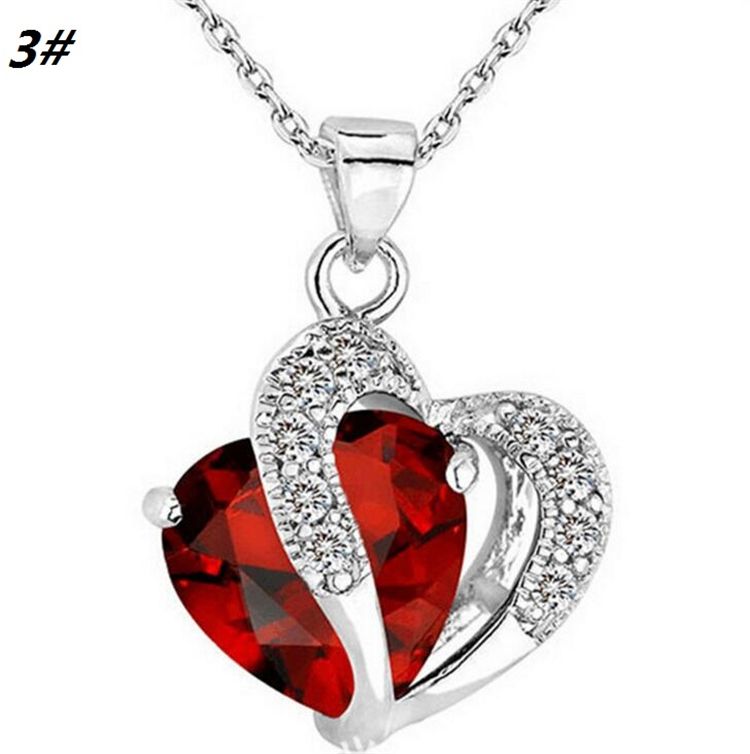 New Women Fashion Heart Crystal Rhinestone Pendant Necklaces Silver colors Chain Pendant Necklace Jewelry C035