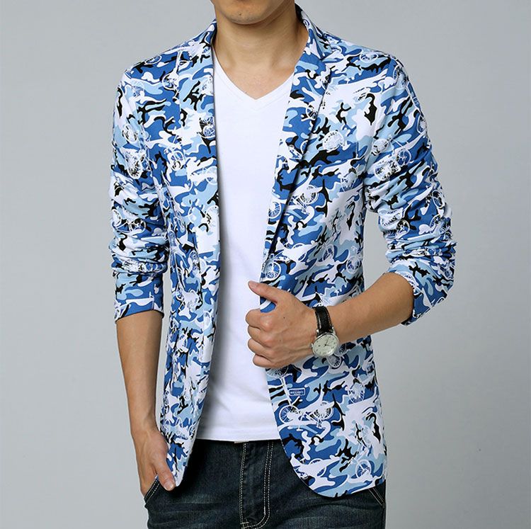 printed blue blazer