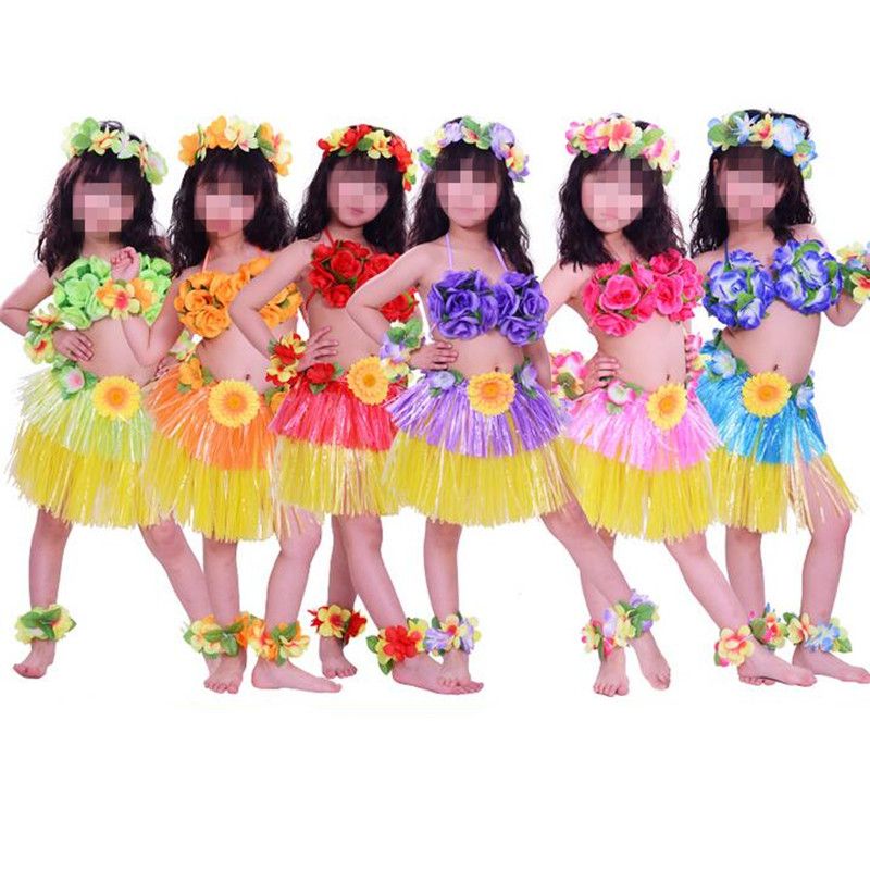 30cm Hula Skirts Lei Headband Flower Garland Wristbands Fancy Dress ...
