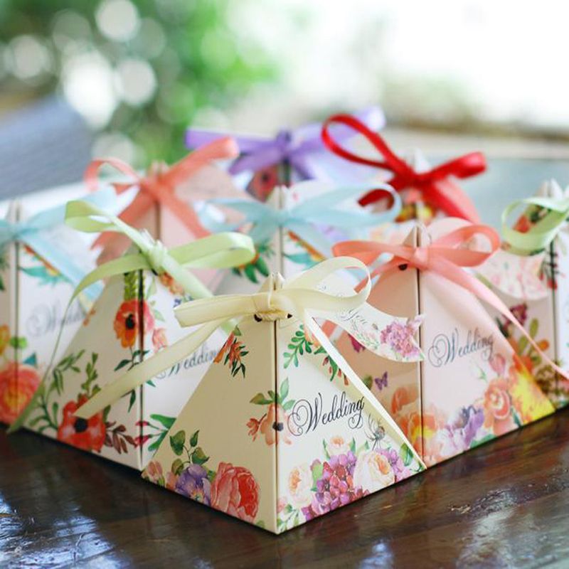 Gift Candy Boxes Cake Style Triangular Flower Ribbon Wedding Party ... Gift Candy Boxes Cake Style Triangular Flower Ribbon Wedding Party ...