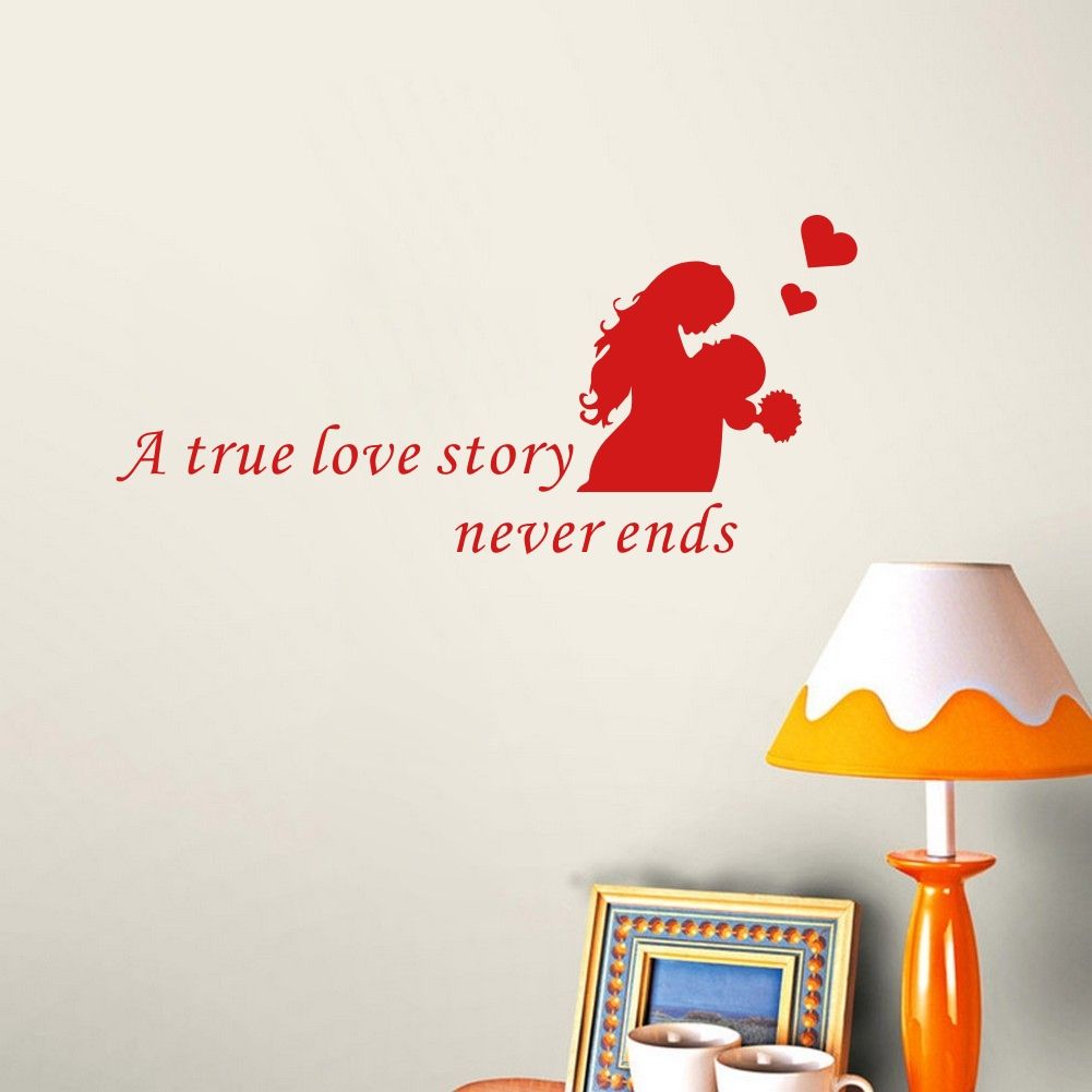 Love Quote Wall Decals A True Love Story Never Ends Lover Vinyl Wall Sticker Couple Hug Art Lettering Carved Mural Sticker Home Decor Sticker Murals From