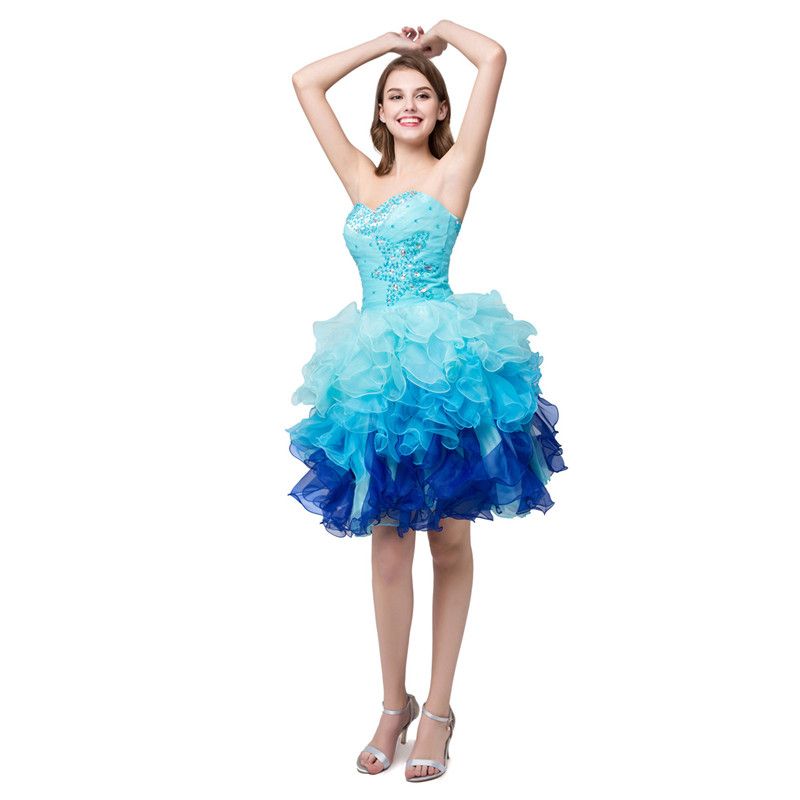 White Green Blue Cocktail Dresses Sexy Sweetheart Beaded Organza