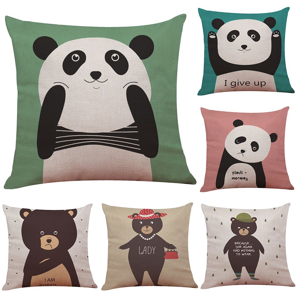 18Inch Square Panda Throw Pillow Case Cotton Linen Comfortable Cushion Cover