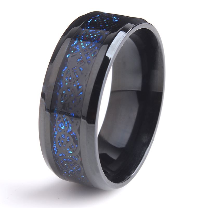 8mm Black Hollow Blue Dragon 316l Stainless Steel Wedding Rings For