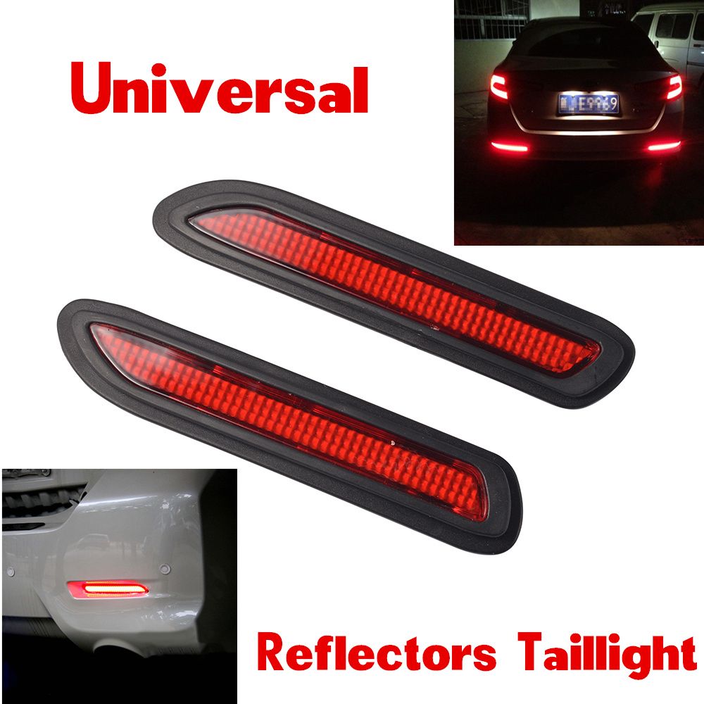 2020 2 Universal Car Red Lens LED Bumper Reflectors Tail Light Brake