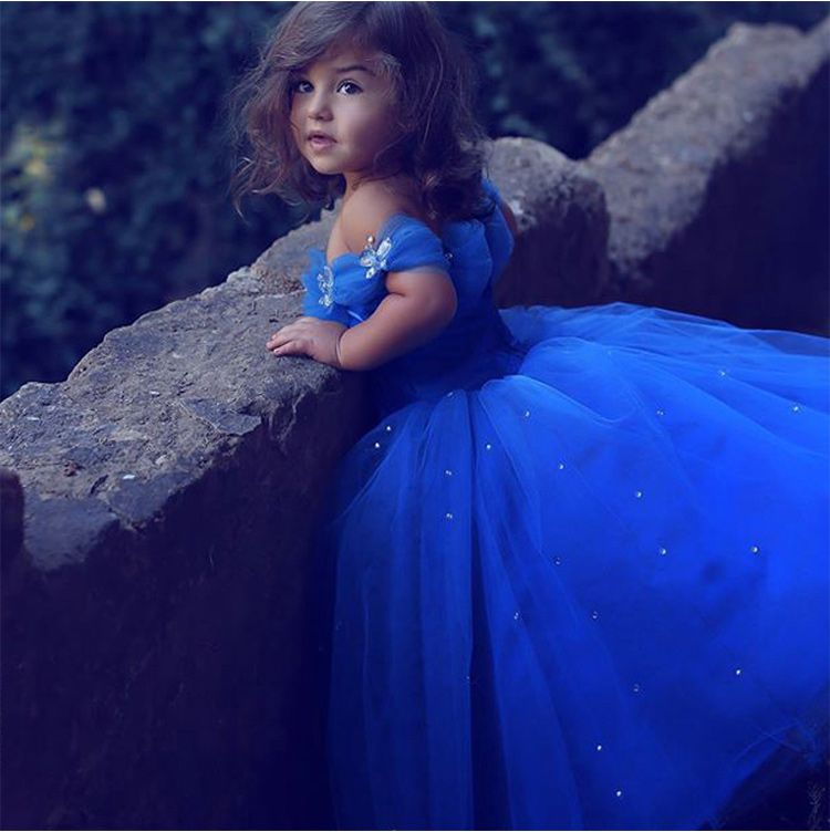Royal Blue Ball Gown Flower Girl Dresses For Wedding Princess Cap