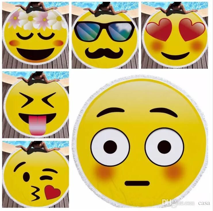 Microfiber Emoji Beach Towel Round Large Beach Blanket Shawl Yoga Mat With Tassel Swimming Cover 14 Design