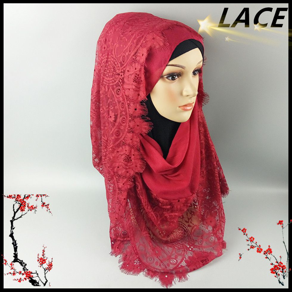 Acquista All\u0027ingrosso E3 Miglior Design Hijab Di Pizzo Grande, Sciarpa, Scialle, Alta Qualità, 180 * 90 Cm, 10 Pezzi 1 Lotto, Può Scegliere I Colori A