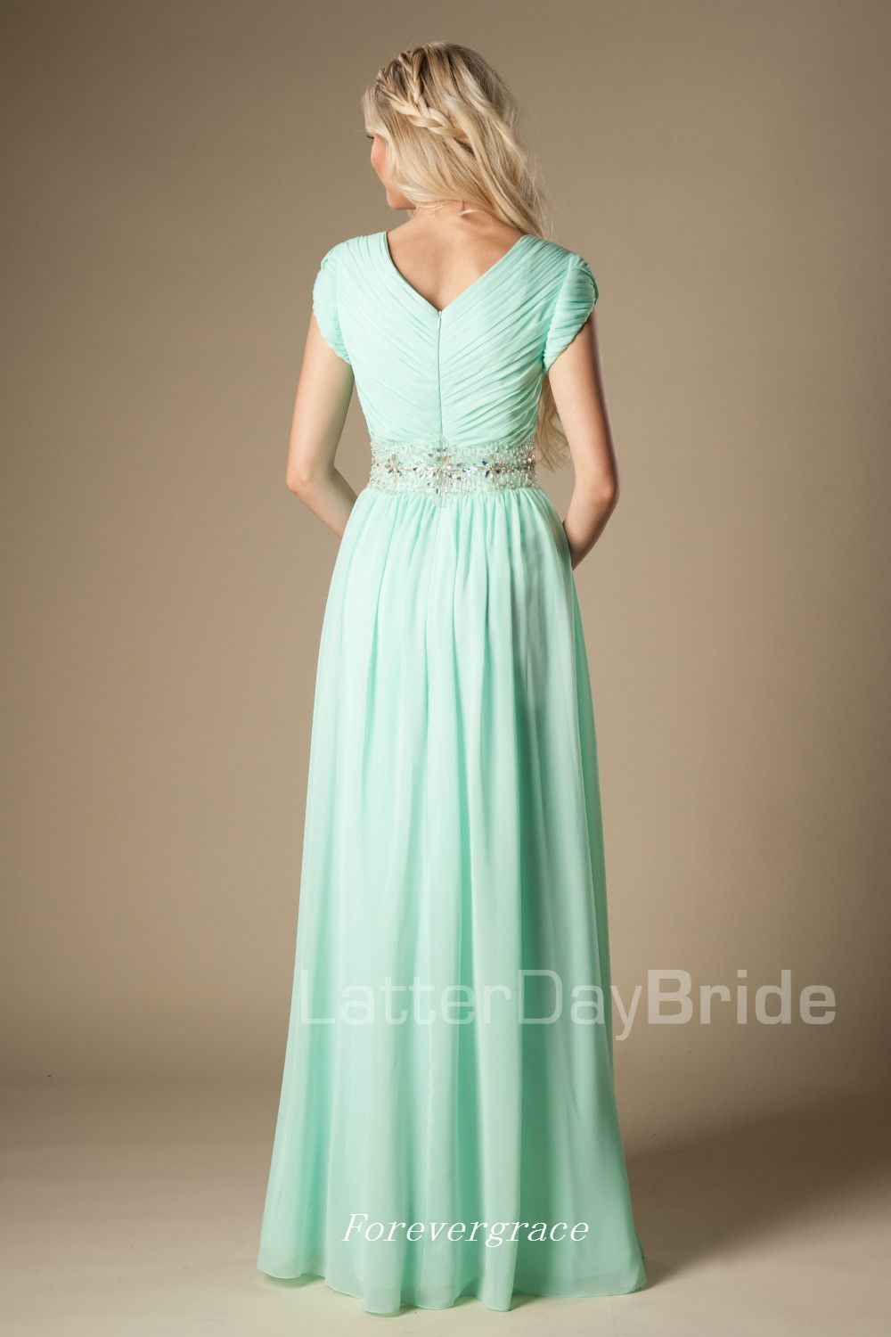 High Quality Beaded Mint Green Bridesmaid Dress Modest A Line Chiffon