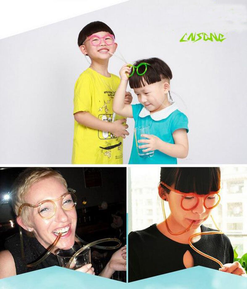 Funny Colorful Soft Glasses Unique Flexible straw Drinking Tube Kids Party Gift 