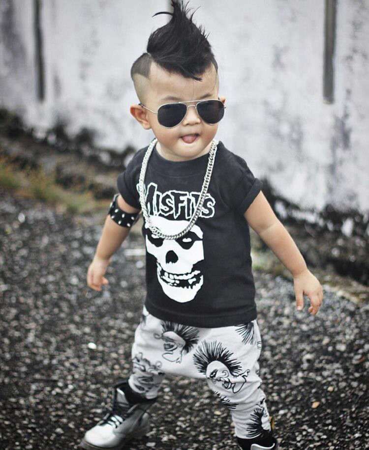 2020 Baby Boy Halloween Punk Style Suit Skull Skeleton Pattern T Shirt ...