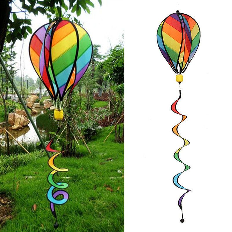 2021 Striped Rainbow Windsock Hot Air Balloon Wind Spinner Garden Yard