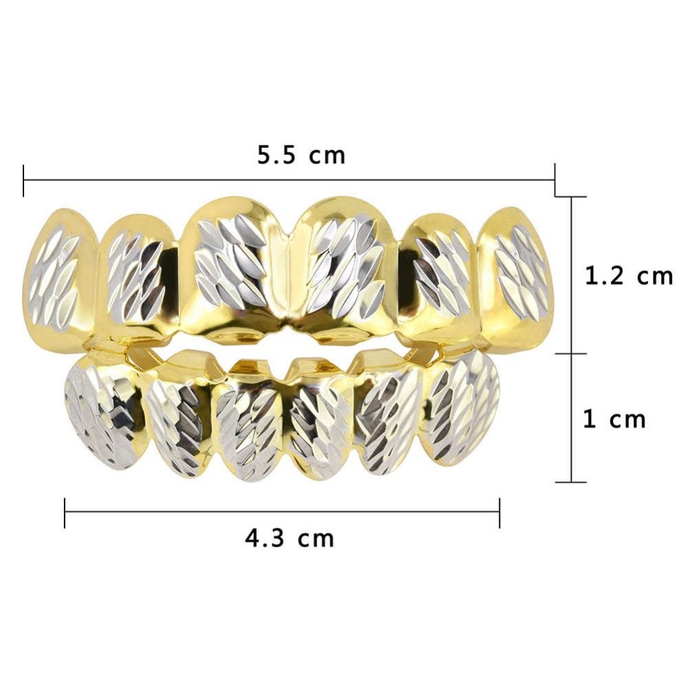 New Gold Silver Dlampnd Cut 6 Tooth Top Bottom Grills Denti Tappi Denti Hip Hop GRILLZ Set Party Jewelry