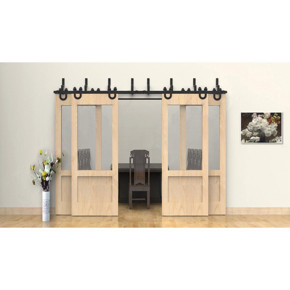 5 16ft Overlop Black U Shaped Roller Steel Bypass Sliding Door Track 5 16ft Overlop Black U Shaped Roller Steel Bypass Sliding Door Track Hardware Hanging Four Wooden Doors Heavy Bearing Metal Kit Barn