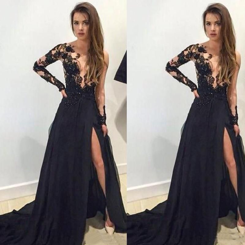 Acquistare Abiti Da Sera Spaccati Neri Abiti Da Sera Arabi In Chiffon Con  Maniche Lunghe Trasparenti E Trasparenti Le Donne Economico | Consegna  Veloce E Qualità | DHgate Italy