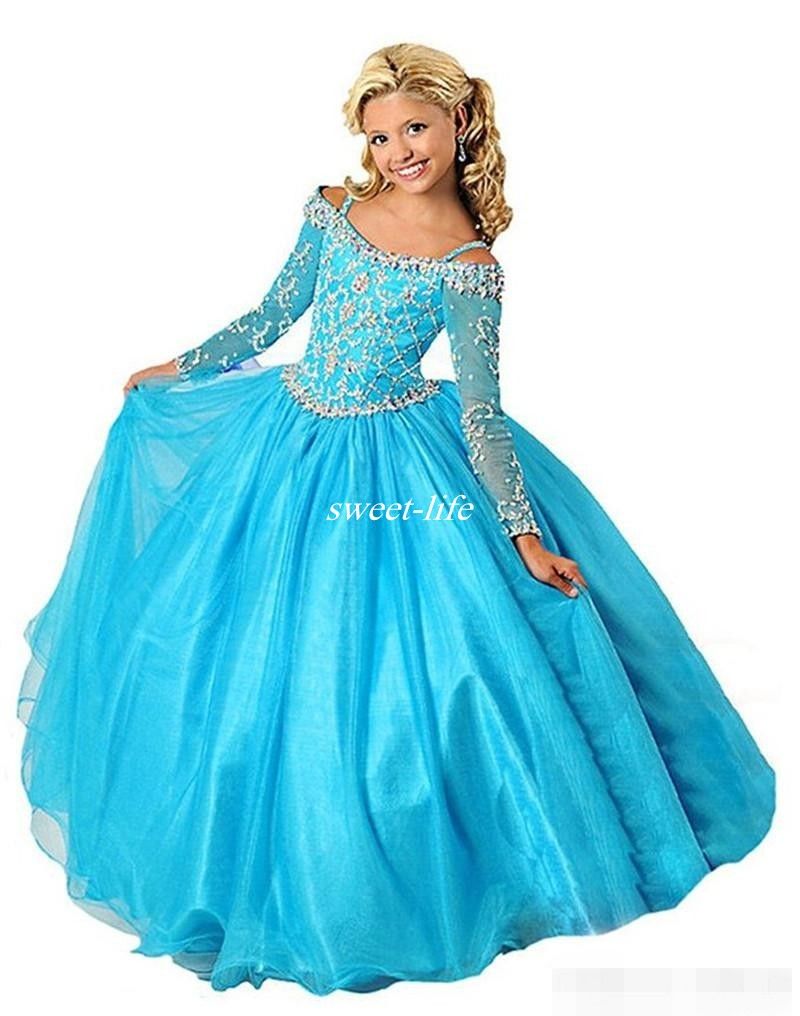 Kids Girls Pageant Dresses For Sale Beads 2017 Cheap Spaghetti Vestido Infant With Long Sleeves ...